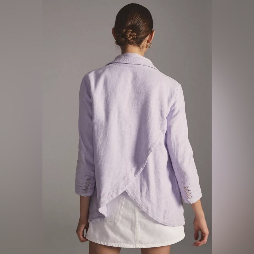 By Anthropologie Linen Tulip Blazer in lavender 10 - Picture 3 of 8